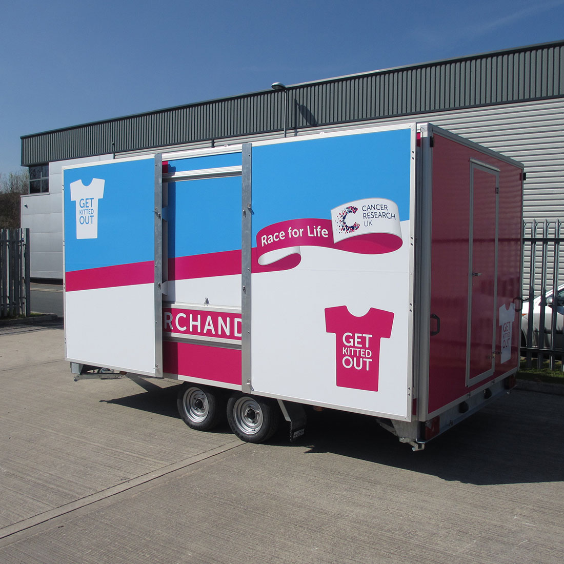 closed up vinyl wrapped 4.2mt fundraising trailer
